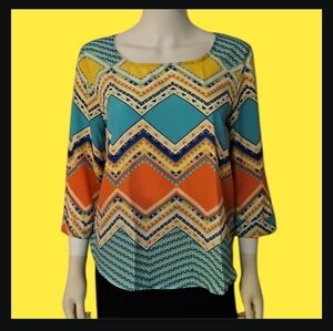 3/$30 Wishful PARK Colorful Pastel Rainbow Psychedelic Zig Zag Festival Blouse